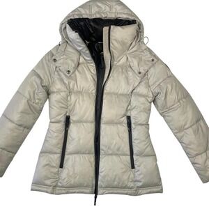 Kenneth Cole New York Metallic Silver Puffer Jacket Hooded 17SHS2500‎ Small